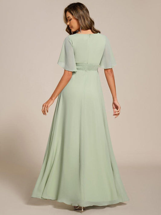 ever ASPYN|Pleated Short Sleeve Ruffled Maxi Evening Dress