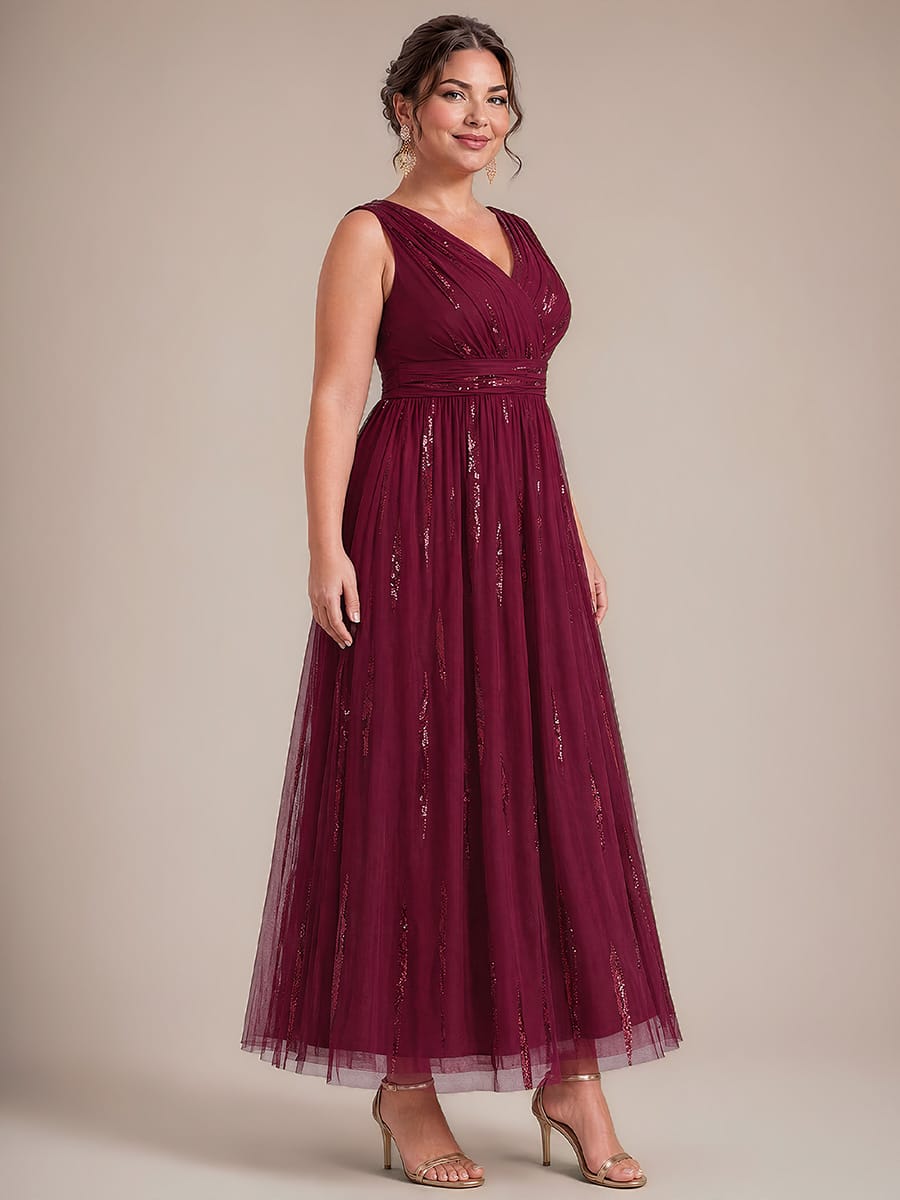 Draped Sequin Tulle Sleeveless Maxi Dress