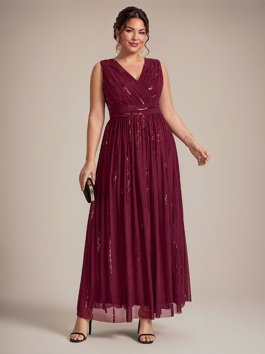 Draped Sequin Tulle Sleeveless Maxi Dress