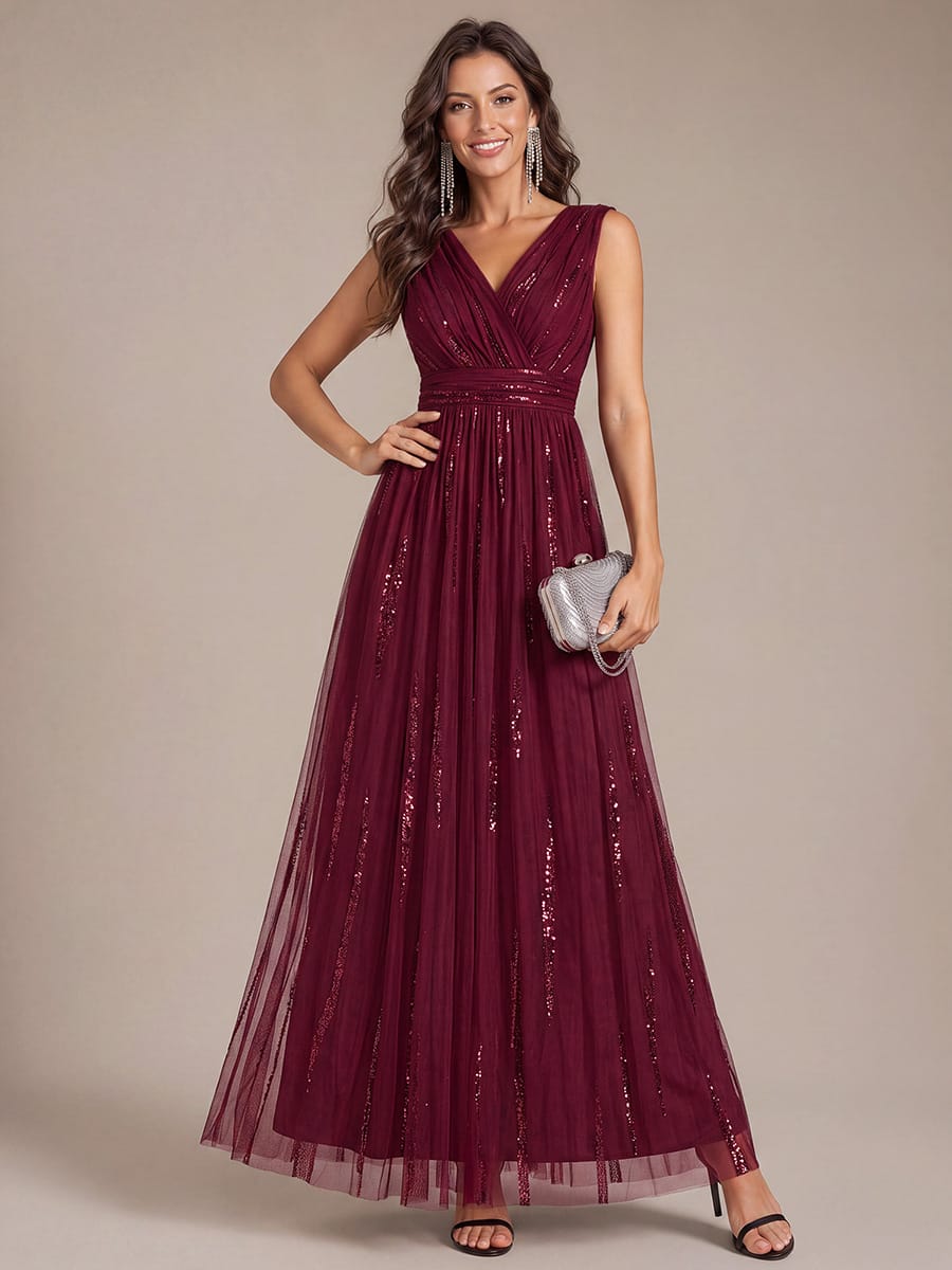 Draped Sequin Tulle Sleeveless Maxi Dress