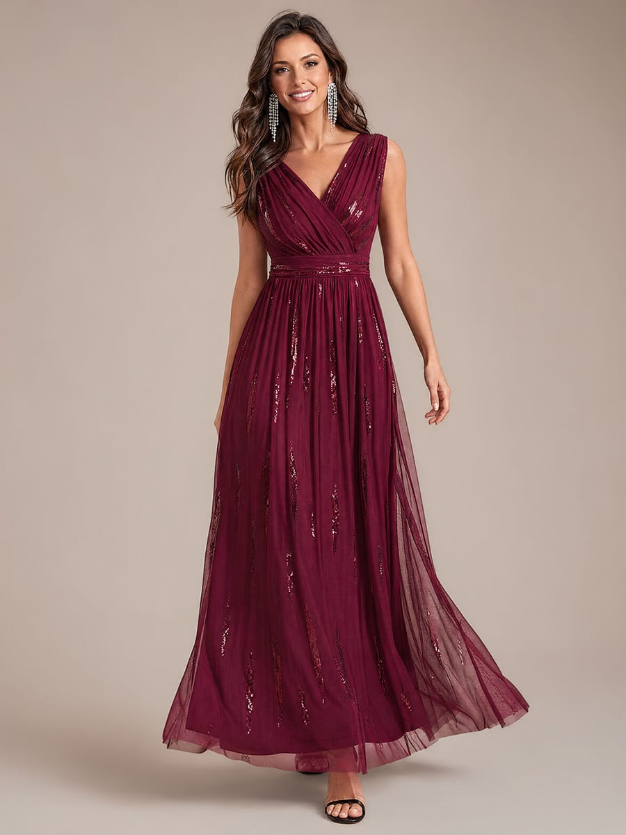 Draped Sequin Tulle Sleeveless Maxi Dress