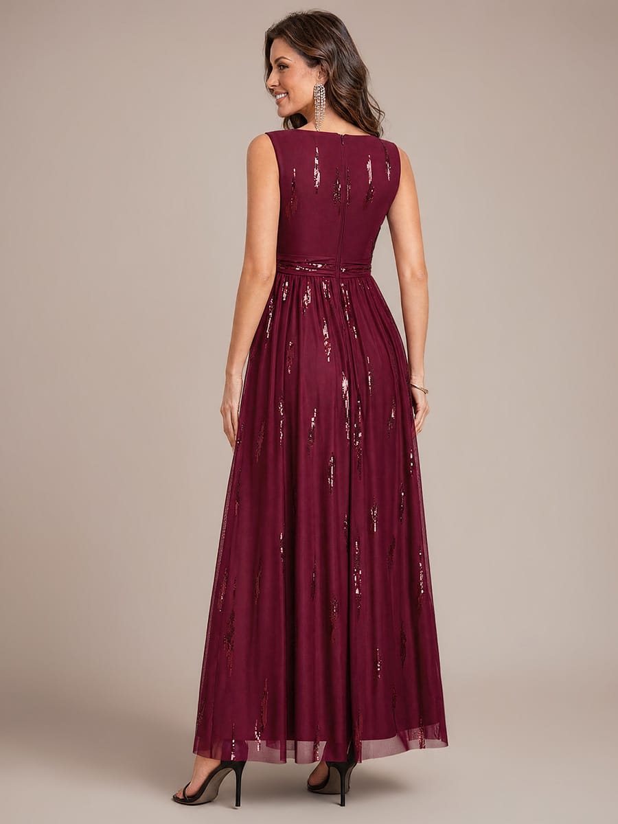 Draped Sequin Tulle Sleeveless Maxi Dress
