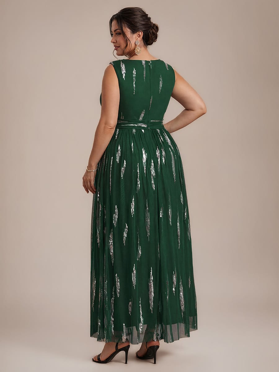 Draped Sequin Tulle Sleeveless Maxi Dress
