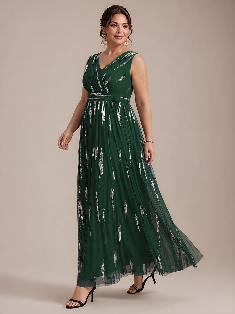 Draped Sequin Tulle Sleeveless Maxi Dress