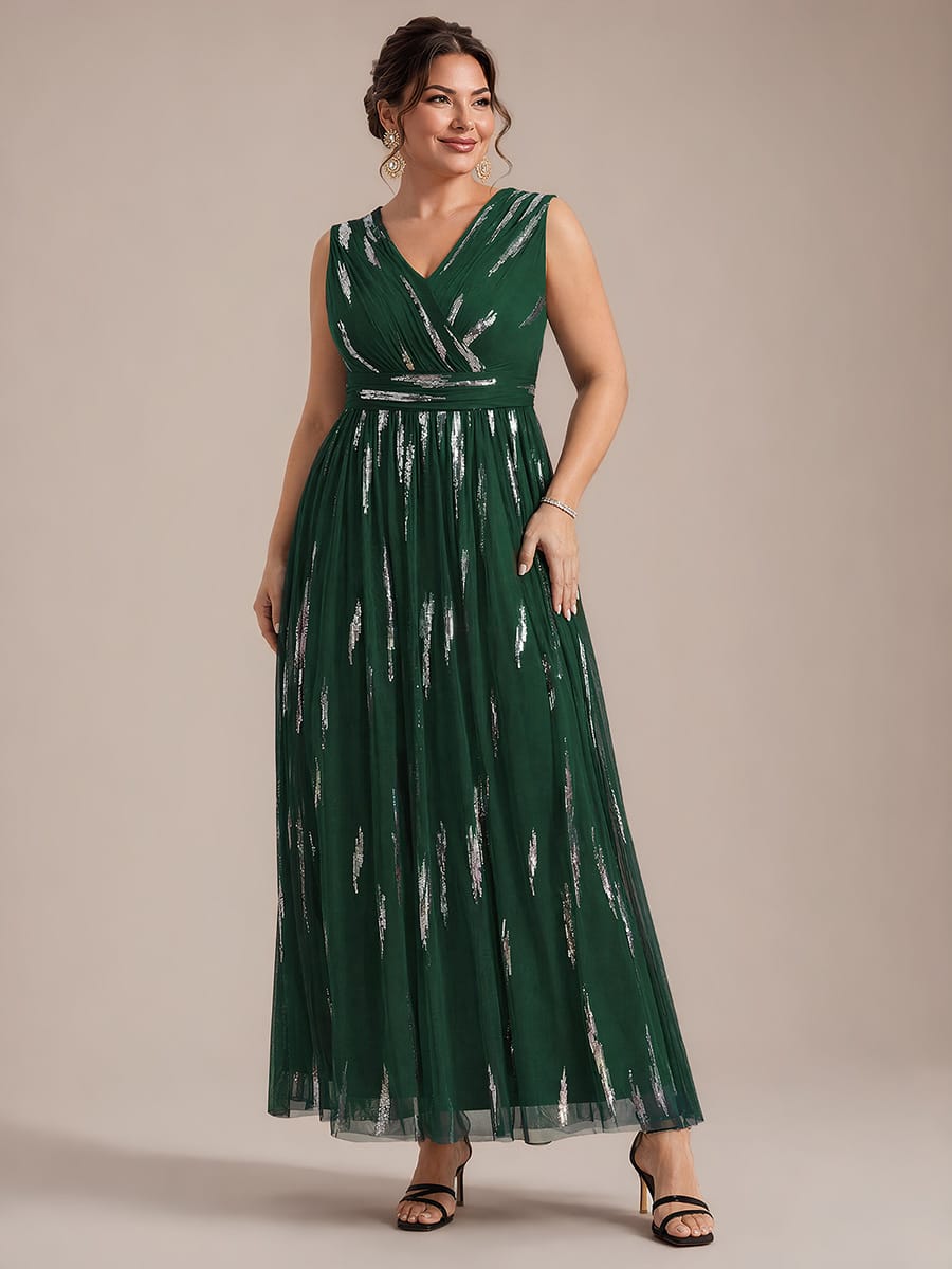 Draped Sequin Tulle Sleeveless Maxi Dress