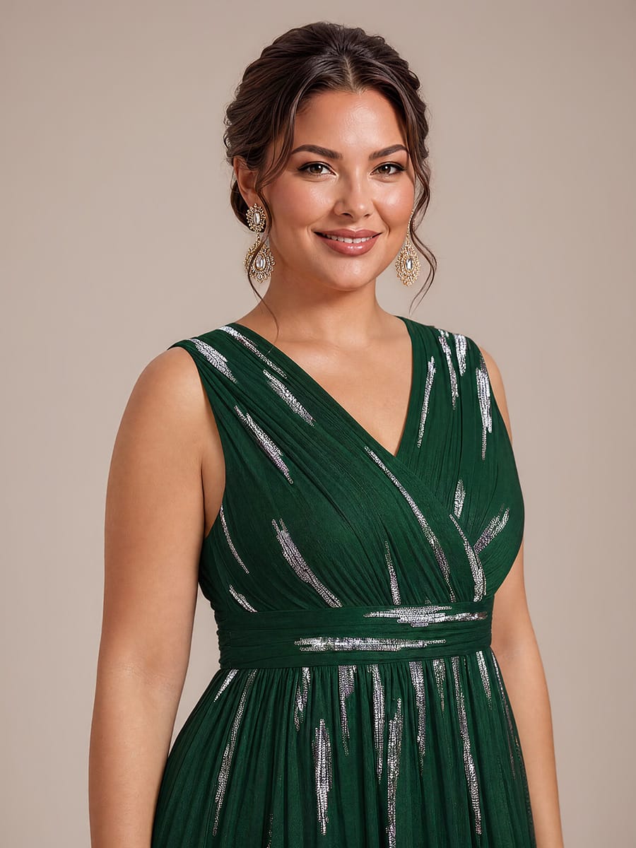 Draped Sequin Tulle Sleeveless Maxi Dress