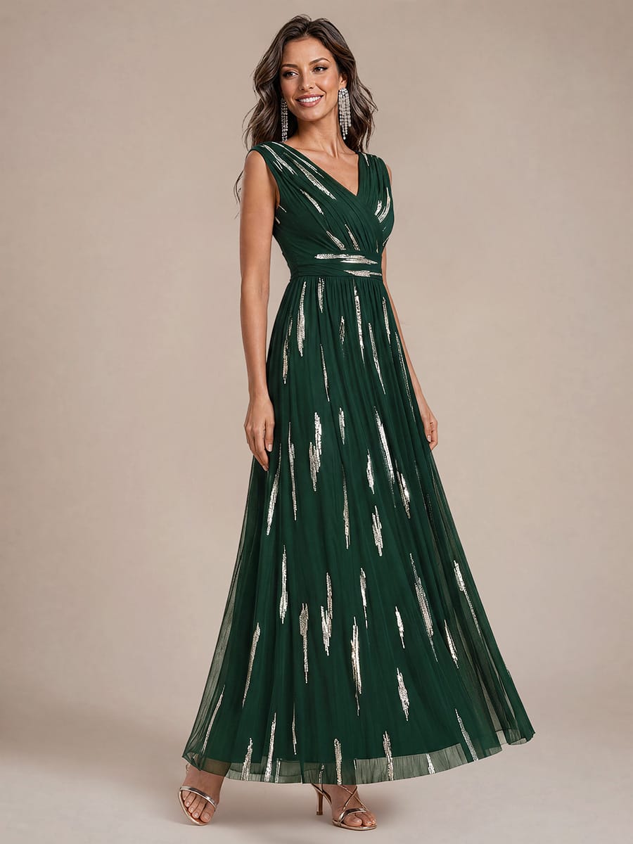 Draped Sequin Tulle Sleeveless Maxi Dress