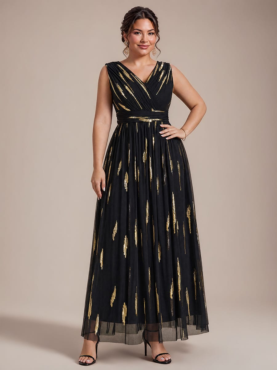 Draped Sequin Tulle Sleeveless Maxi Dress