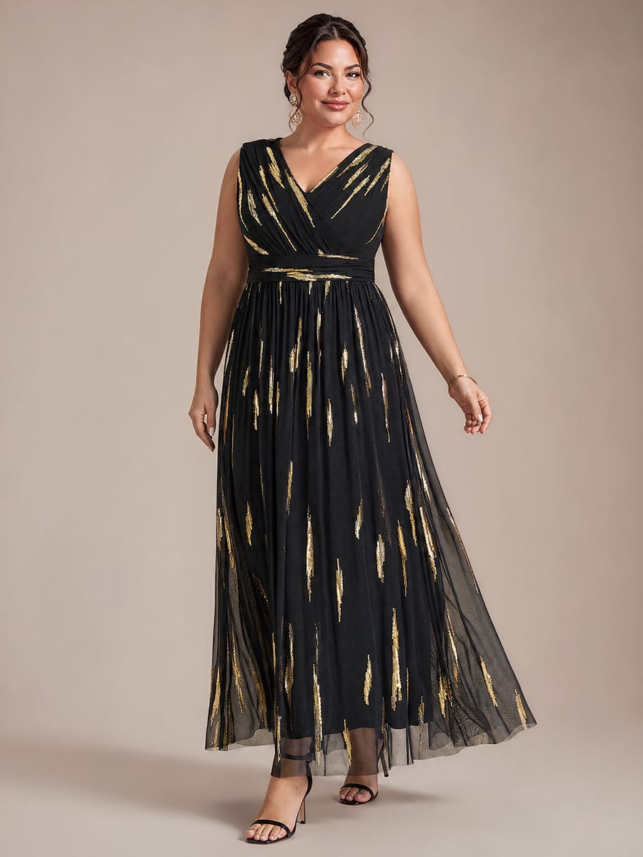 Draped Sequin Tulle Sleeveless Maxi Dress