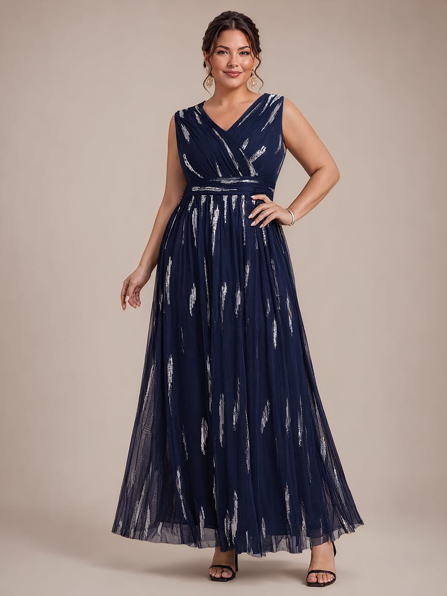 Draped Sequin Tulle Sleeveless Maxi Dress