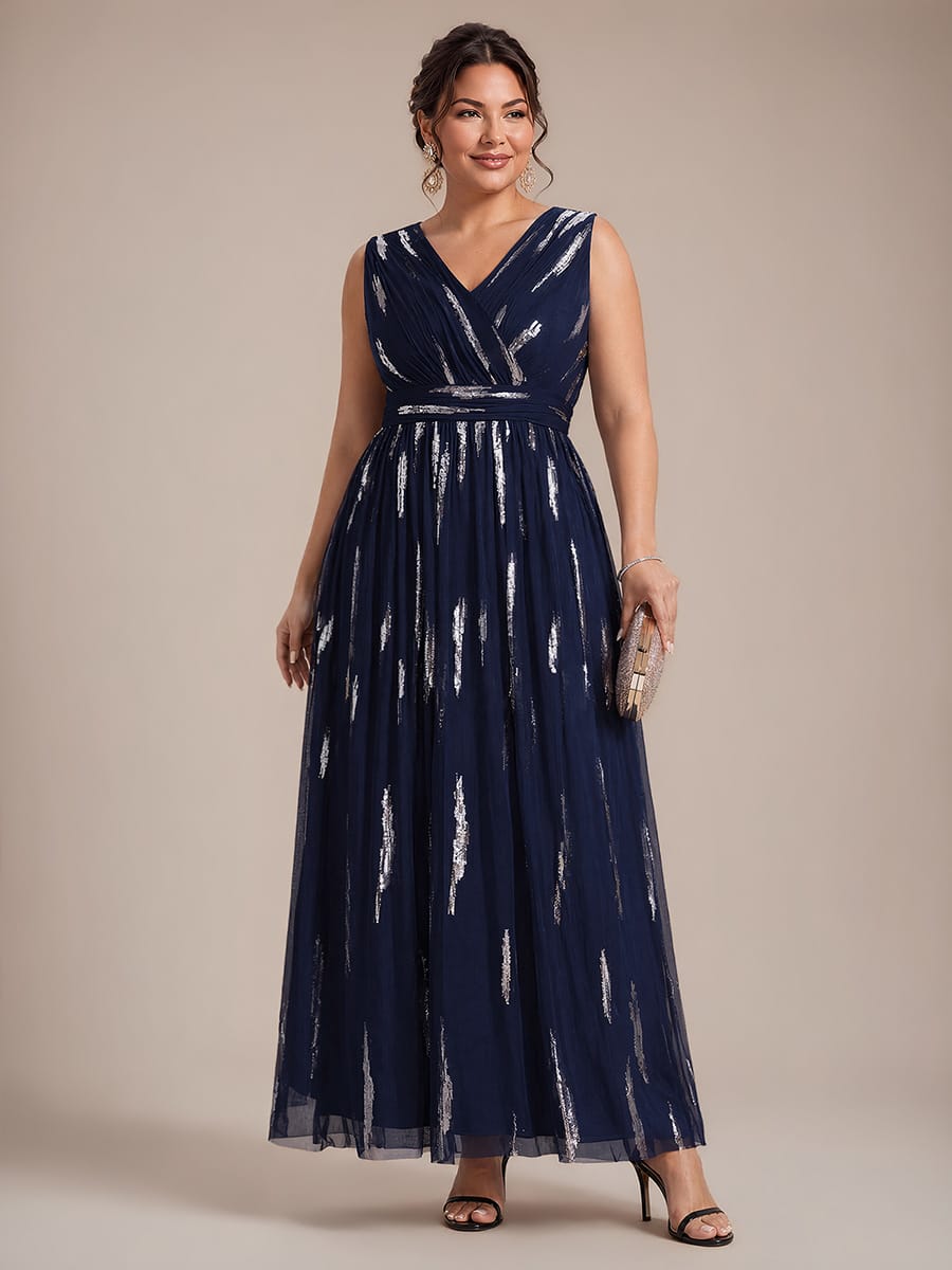 Draped Sequin Tulle Sleeveless Maxi Dress