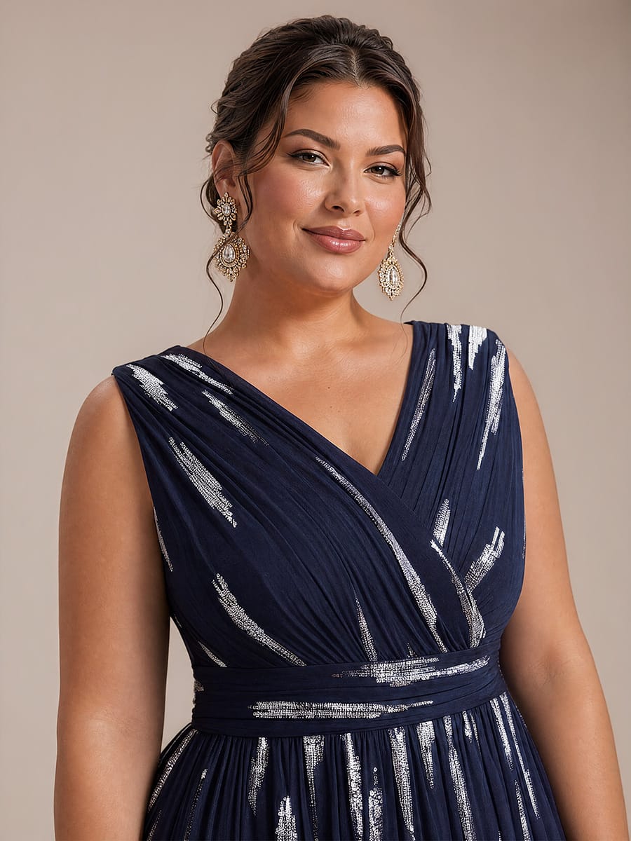Draped Sequin Tulle Sleeveless Maxi Dress