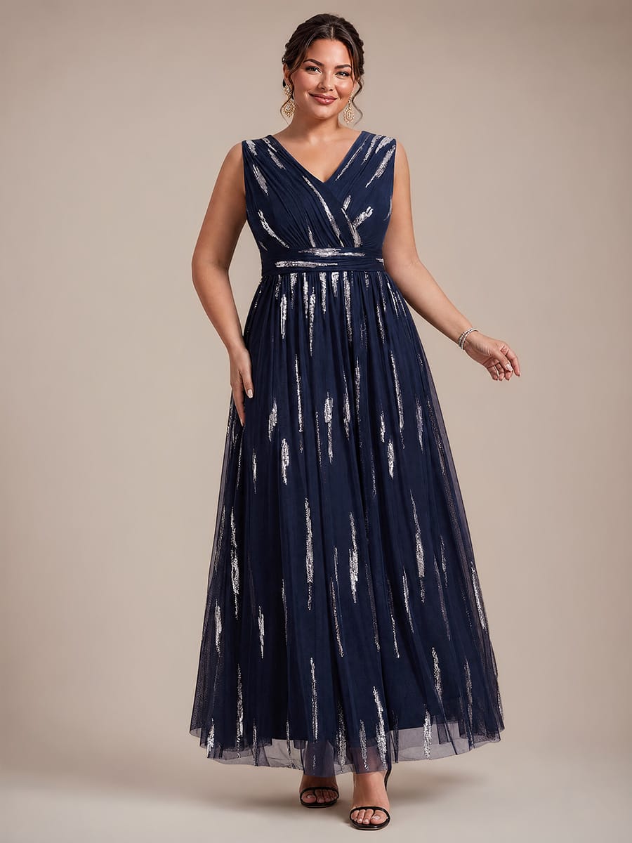 Draped Sequin Tulle Sleeveless Maxi Dress