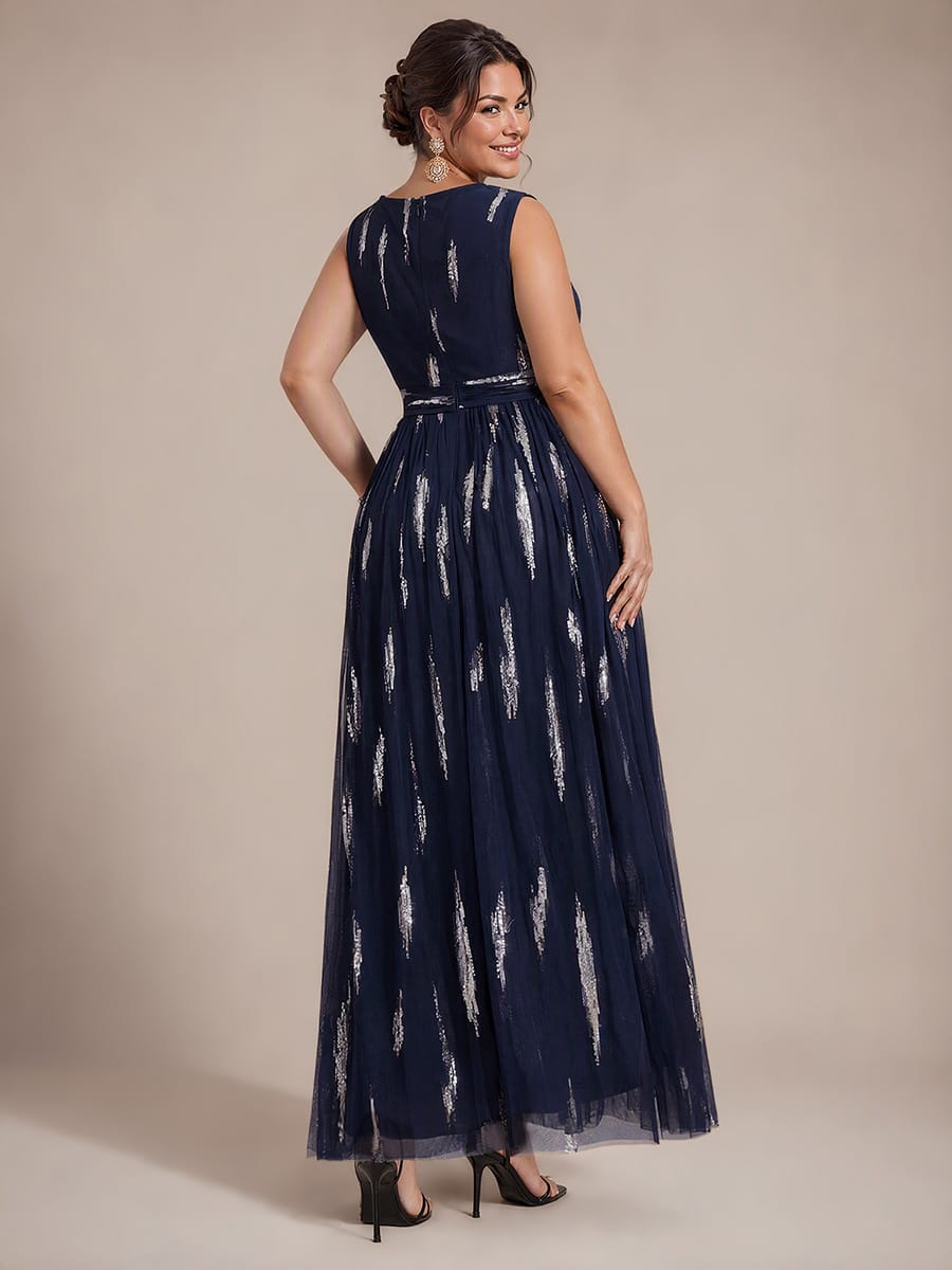 Draped Sequin Tulle Sleeveless Maxi Dress