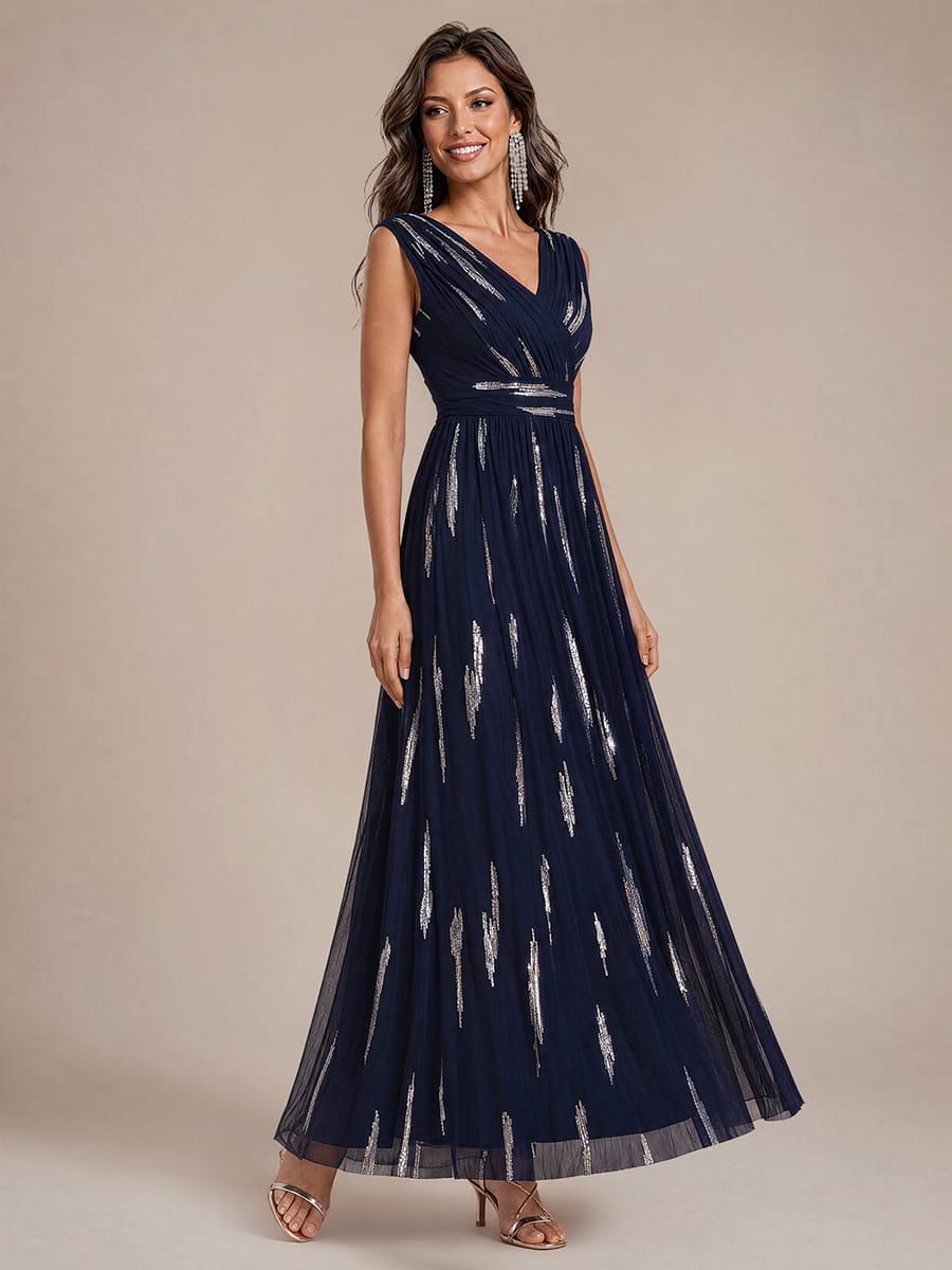 Draped Sequin Tulle Sleeveless Maxi Dress