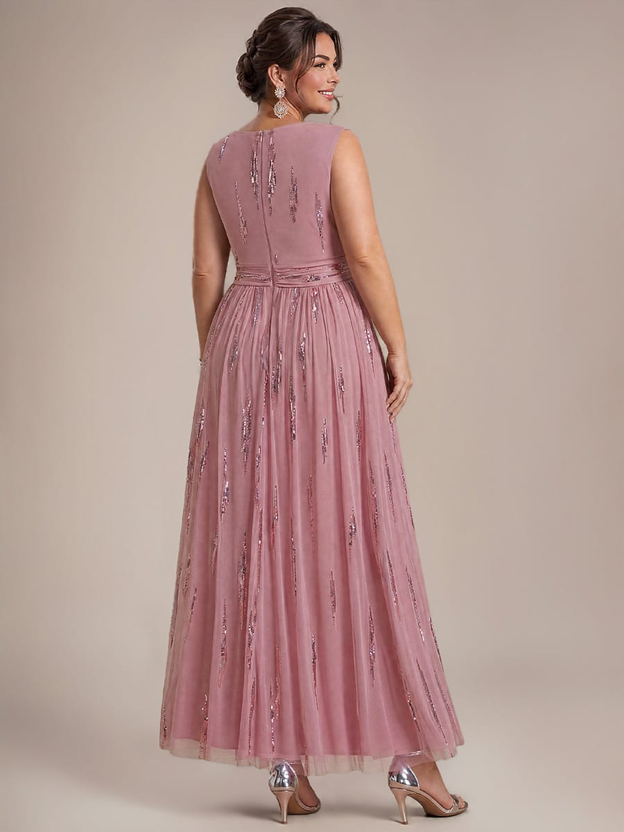 Draped Sequin Tulle Sleeveless Maxi Dress