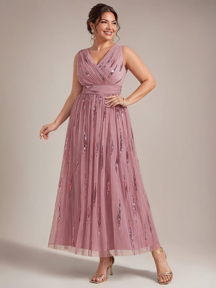 Draped Sequin Tulle Sleeveless Maxi Dress