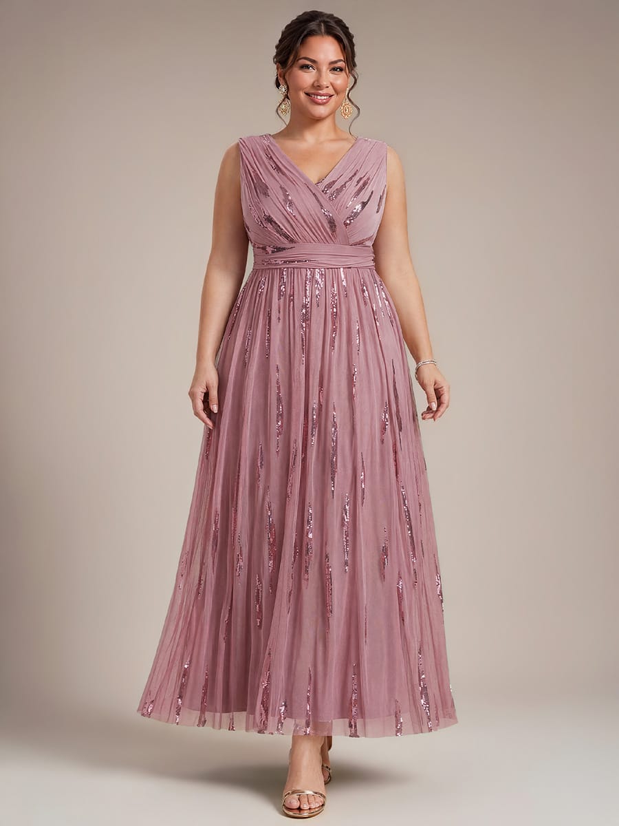 Draped Sequin Tulle Sleeveless Maxi Dress