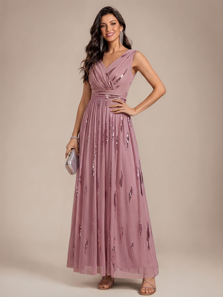 Draped Sequin Tulle Sleeveless Maxi Dress