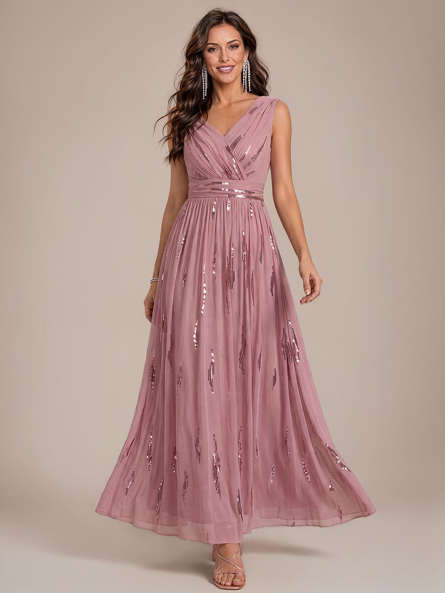 Draped Sequin Tulle Sleeveless Maxi Dress
