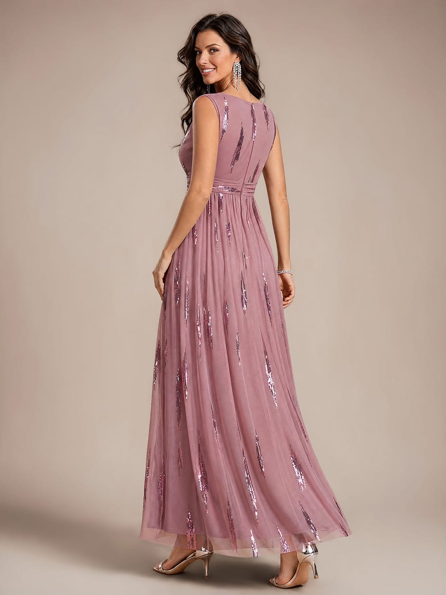 Draped Sequin Tulle Sleeveless Maxi Dress