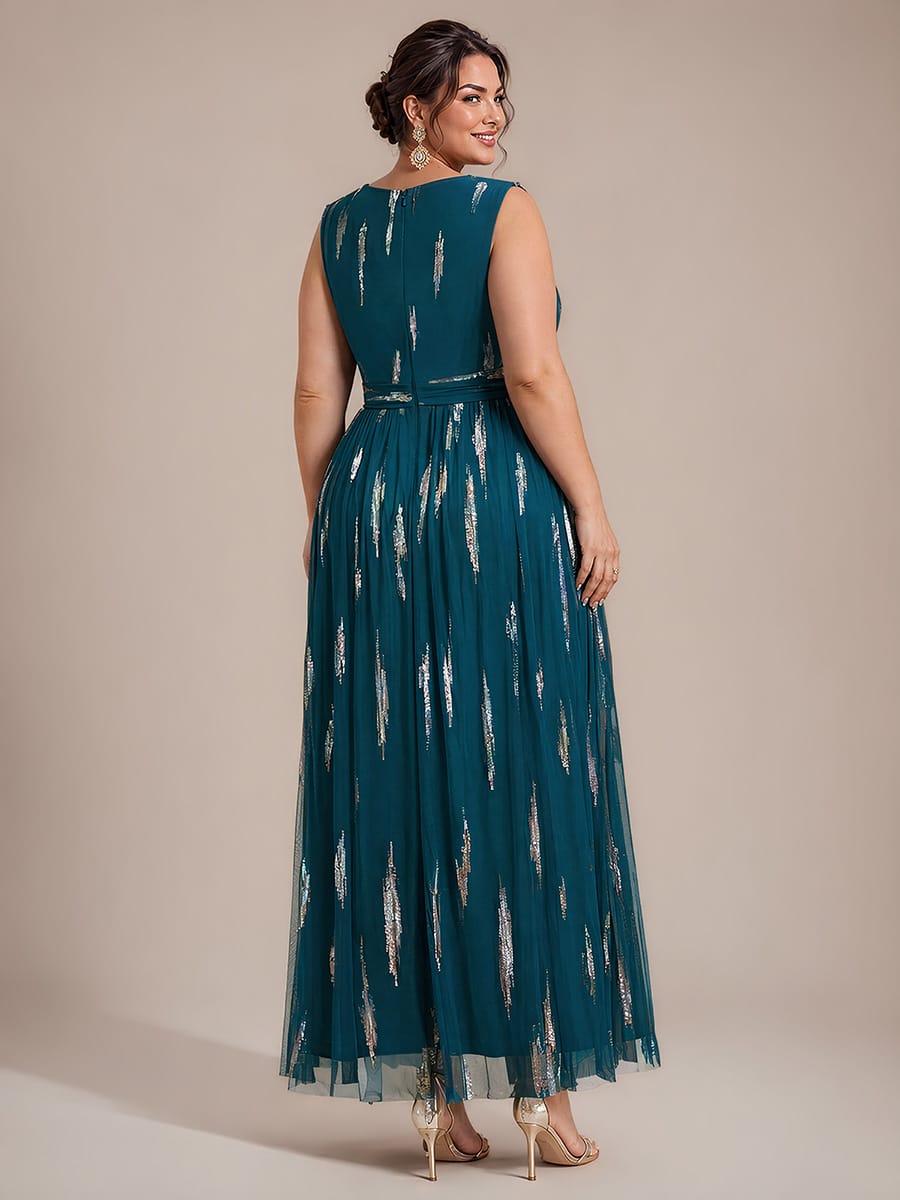 Draped Sequin Tulle Sleeveless Maxi Dress