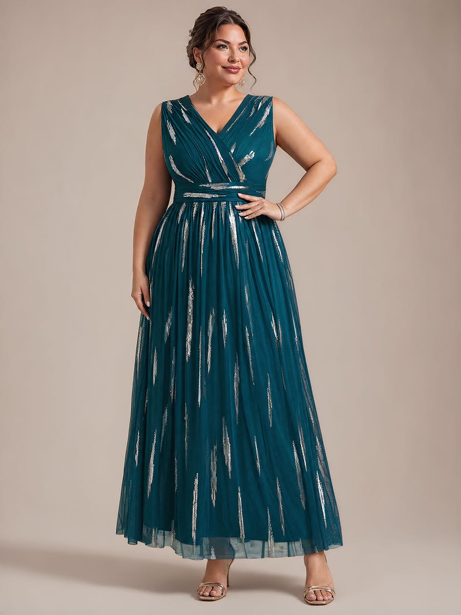Draped Sequin Tulle Sleeveless Maxi Dress