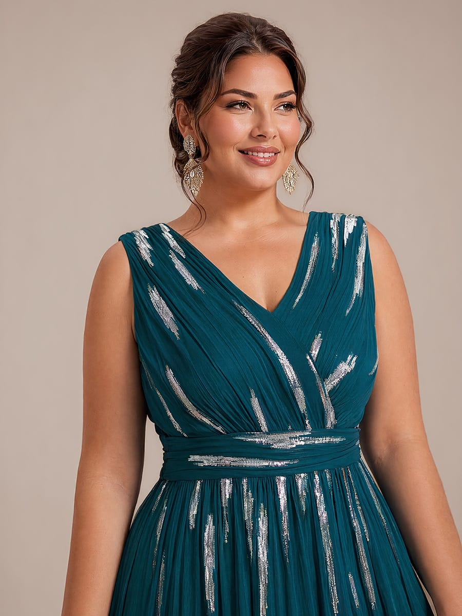 Draped Sequin Tulle Sleeveless Maxi Dress