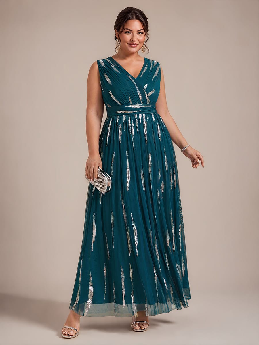 Draped Sequin Tulle Sleeveless Maxi Dress