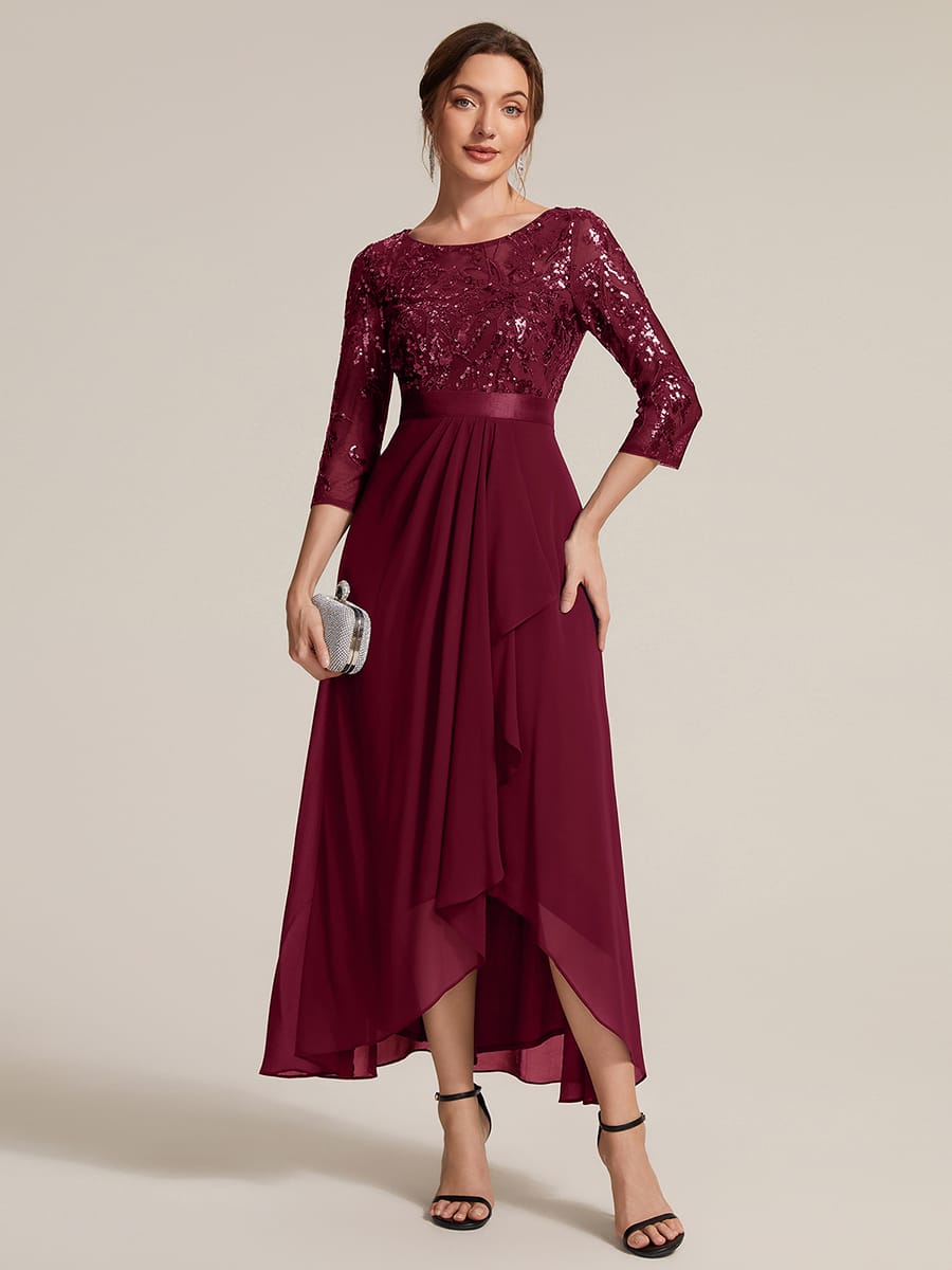 Sequin Ruffle A-Line Chiffon Dress