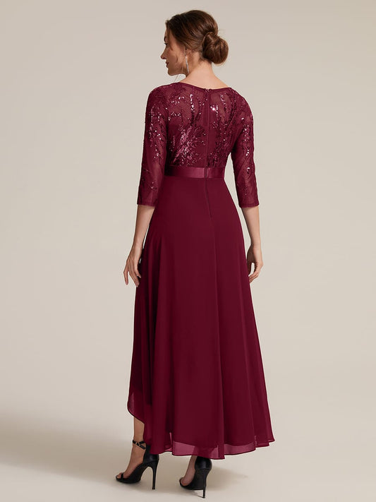 Sequin Ruffle A-Line Chiffon Dress
