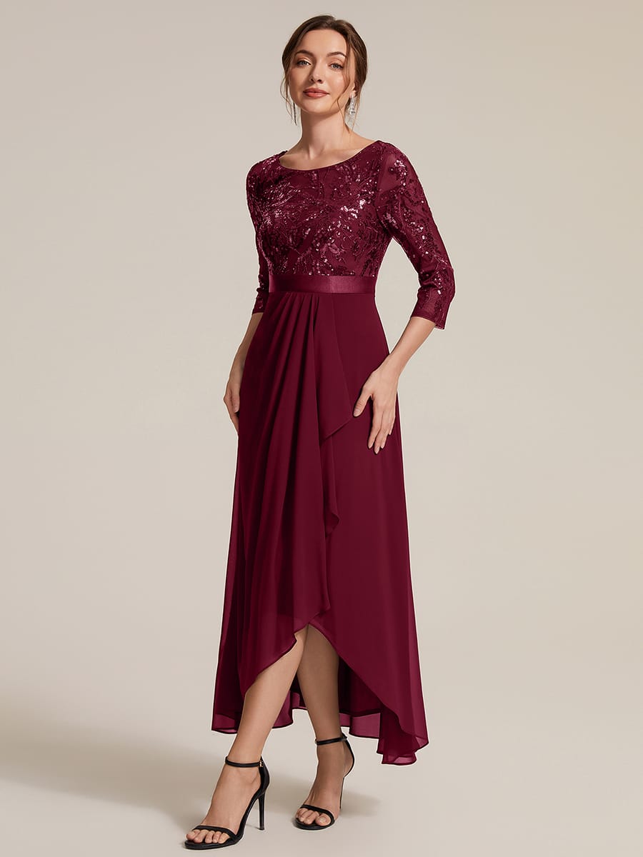 Sequin Ruffle A-Line Chiffon Dress