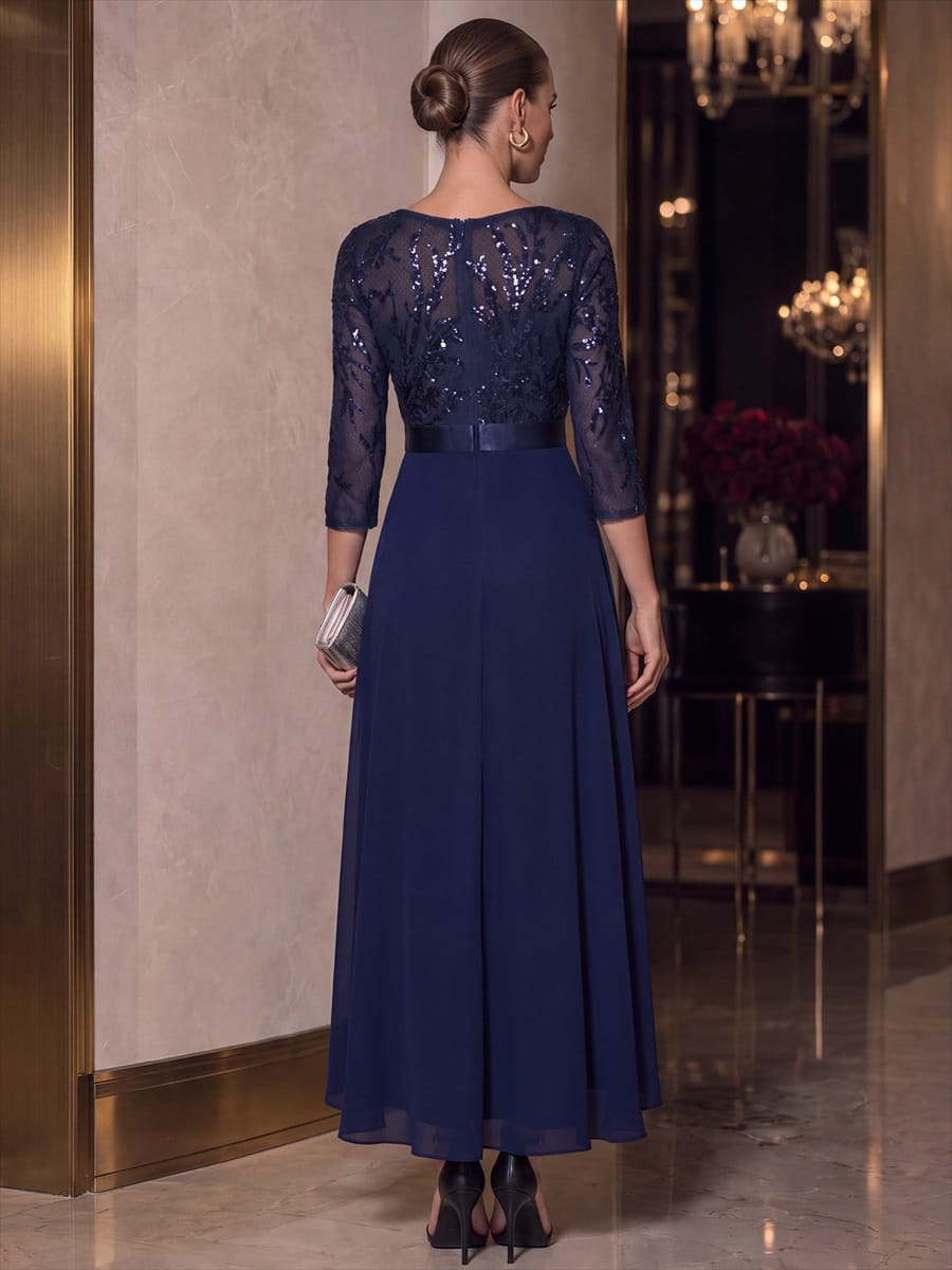 Sequin Ruffle A-Line Chiffon Dress