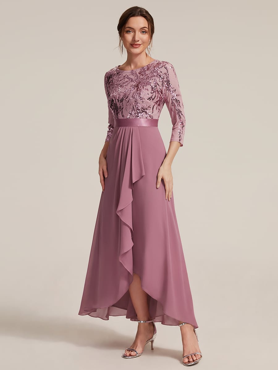 Sequin Ruffle A-Line Chiffon Dress