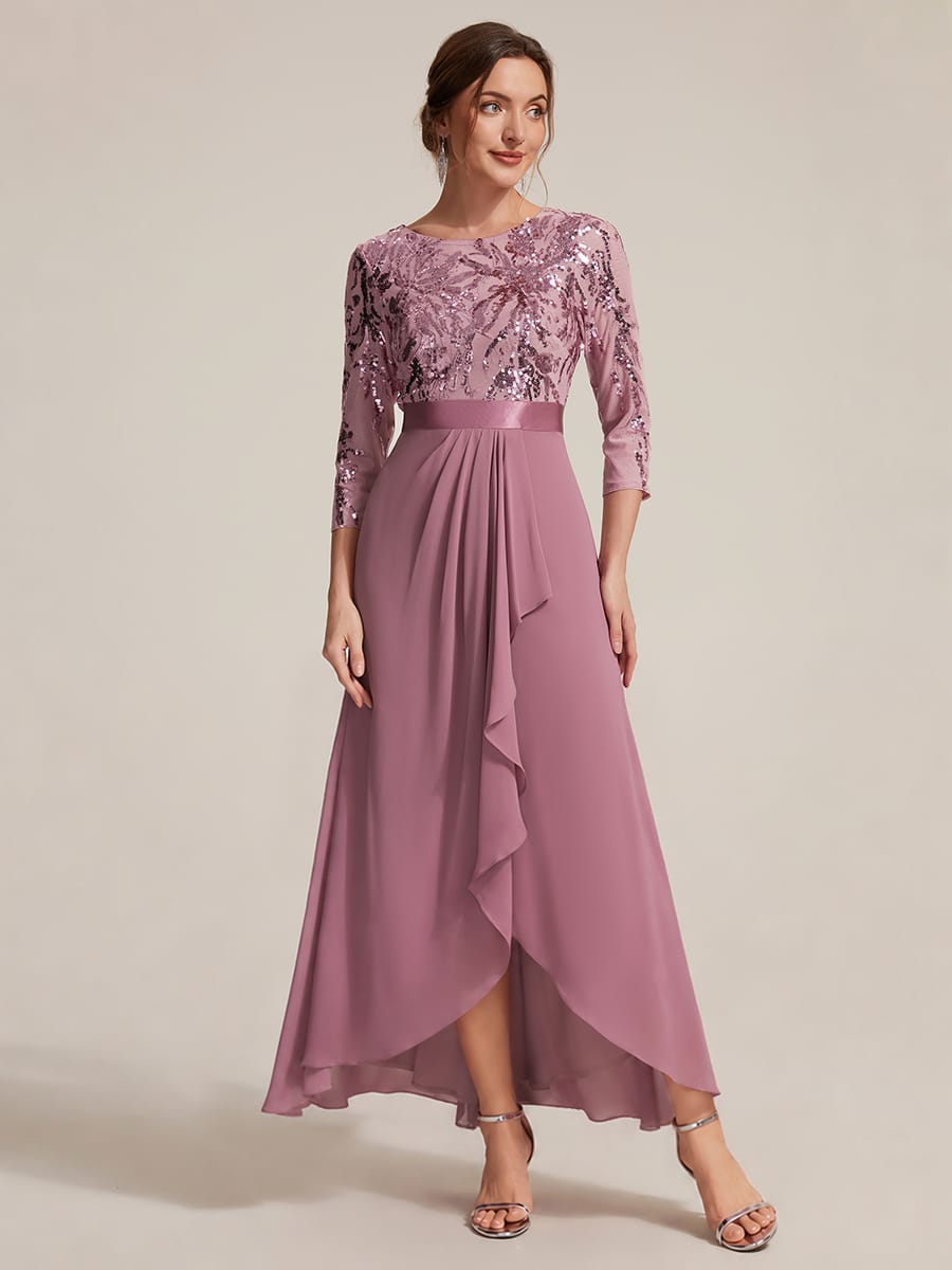 Sequin Ruffle A-Line Chiffon Dress