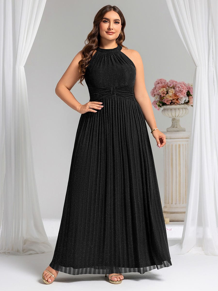pretty EVERLAINE|Plus Size Sparkle Halter Neck Formal Evening Dress with A-line Silhouette