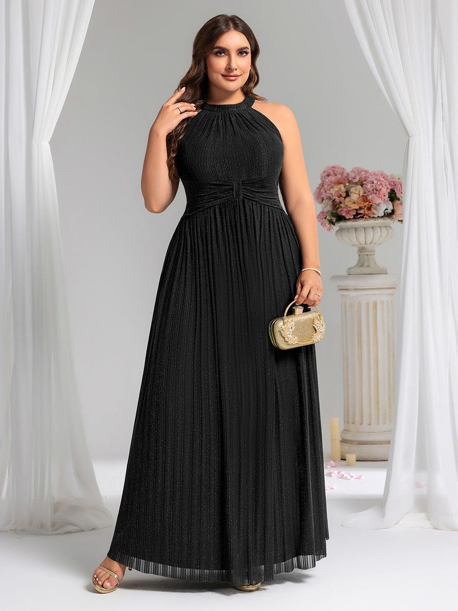 pretty EVERLAINE|Plus Size Sparkle Halter Neck Formal Evening Dress with A-line Silhouette