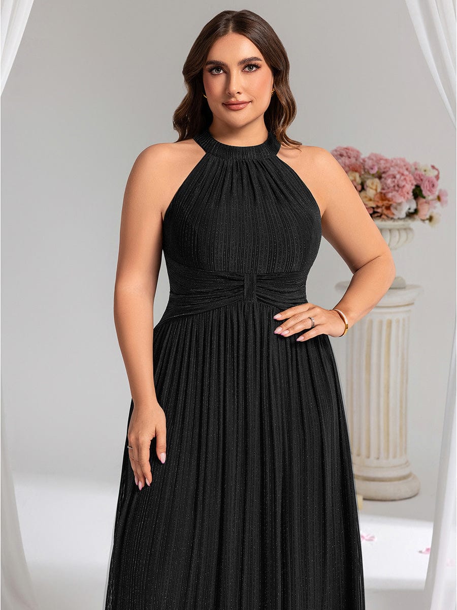 pretty EVERLAINE|Plus Size Sparkle Halter Neck Formal Evening Dress with A-line Silhouette