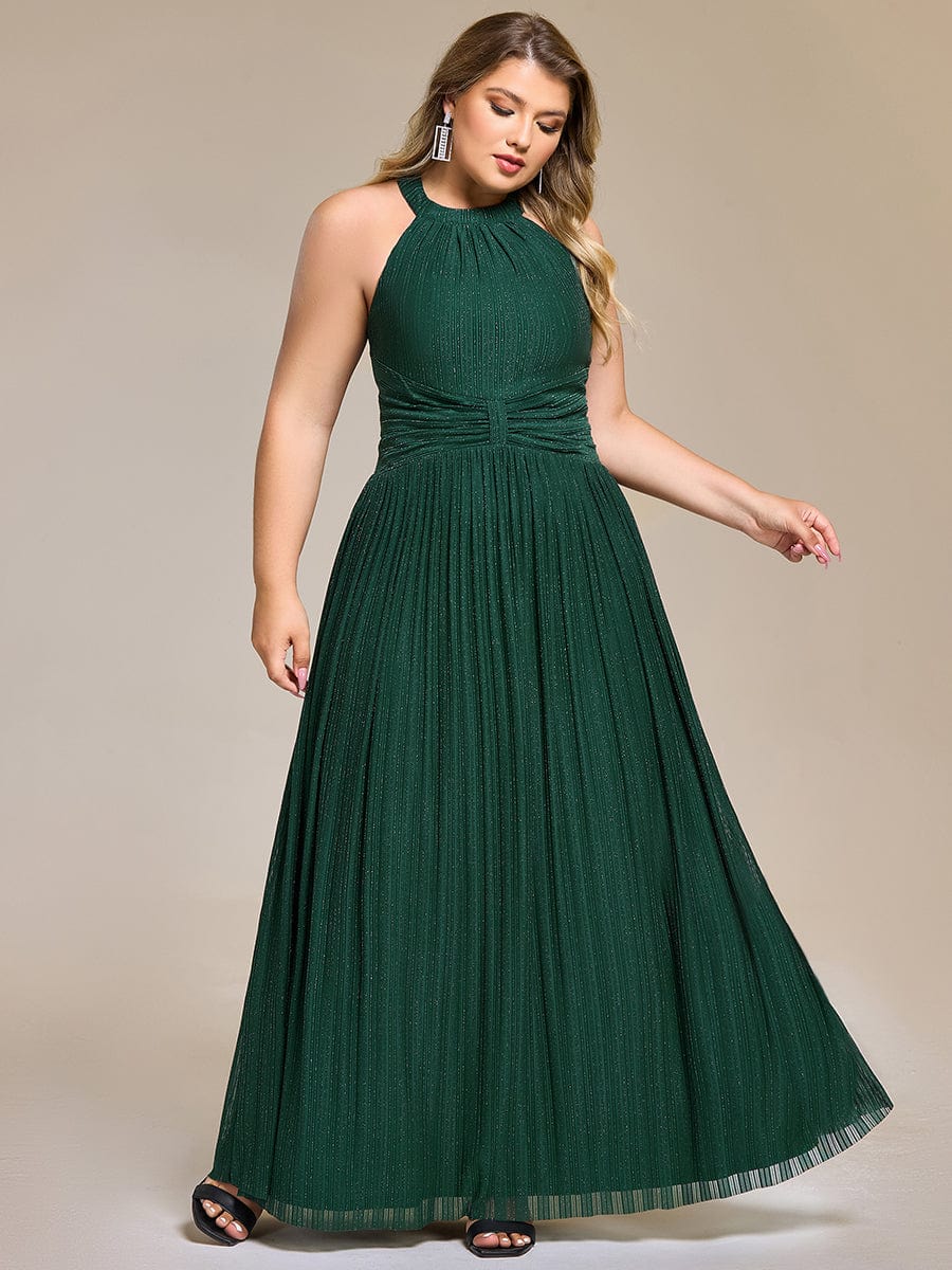 pretty EVERLAINE|Plus Size Sparkle Halter Neck Formal Evening Dress with A-line Silhouette