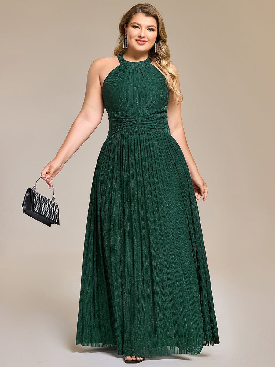 pretty EVERLAINE|Plus Size Sparkle Halter Neck Formal Evening Dress with A-line Silhouette