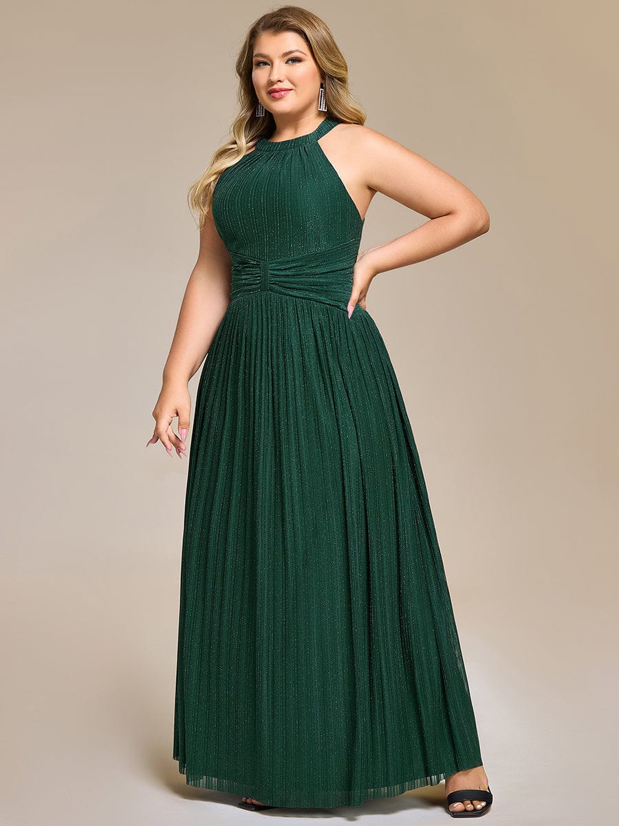 pretty EVERLAINE|Plus Size Sparkle Halter Neck Formal Evening Dress with A-line Silhouette