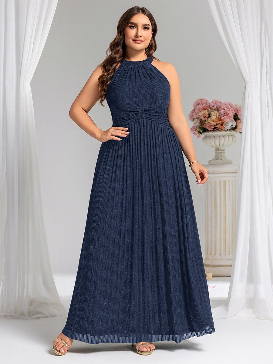 pretty EVERLAINE|Plus Size Sparkle Halter Neck Formal Evening Dress with A-line Silhouette
