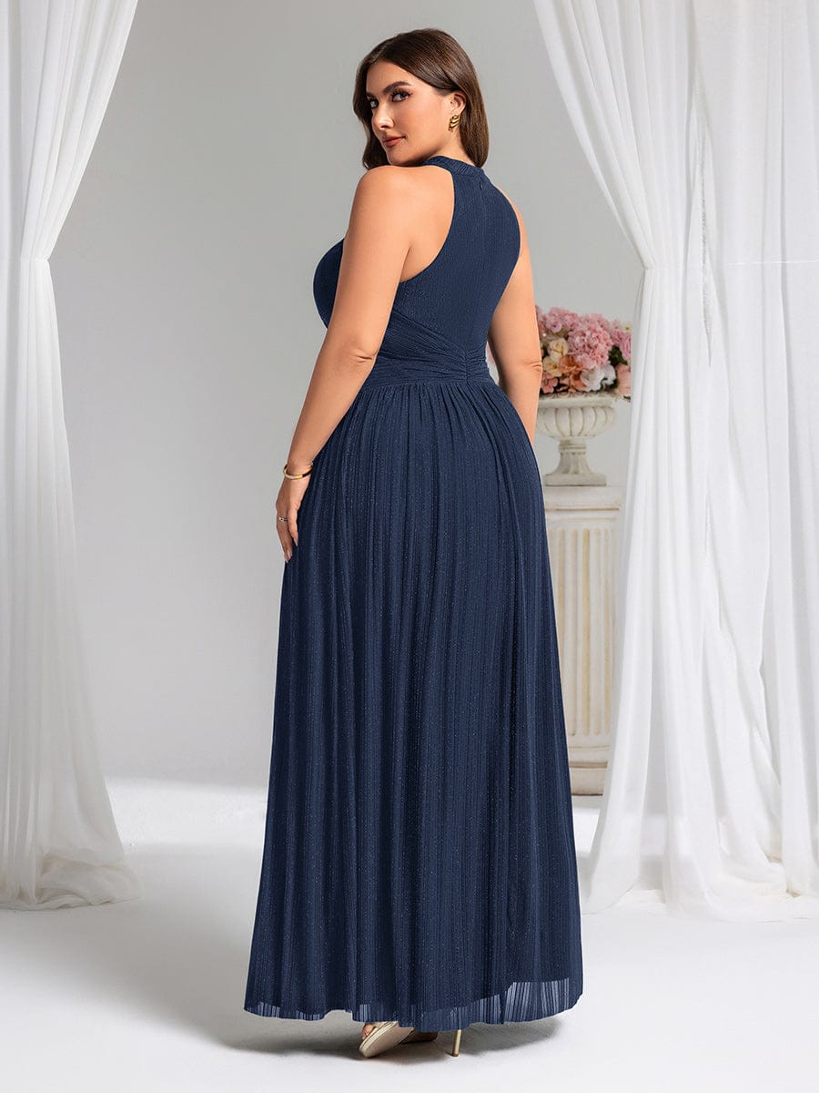 pretty EVERLAINE|Plus Size Sparkle Halter Neck Formal Evening Dress with A-line Silhouette