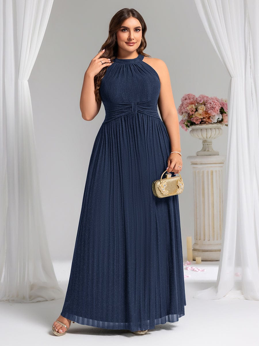 pretty EVERLAINE|Plus Size Sparkle Halter Neck Formal Evening Dress with A-line Silhouette