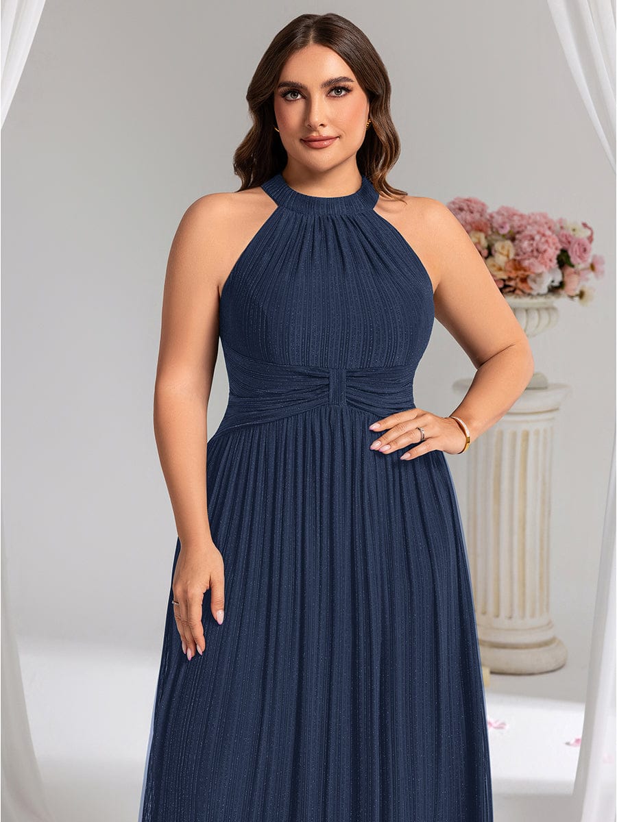 pretty EVERLAINE|Plus Size Sparkle Halter Neck Formal Evening Dress with A-line Silhouette
