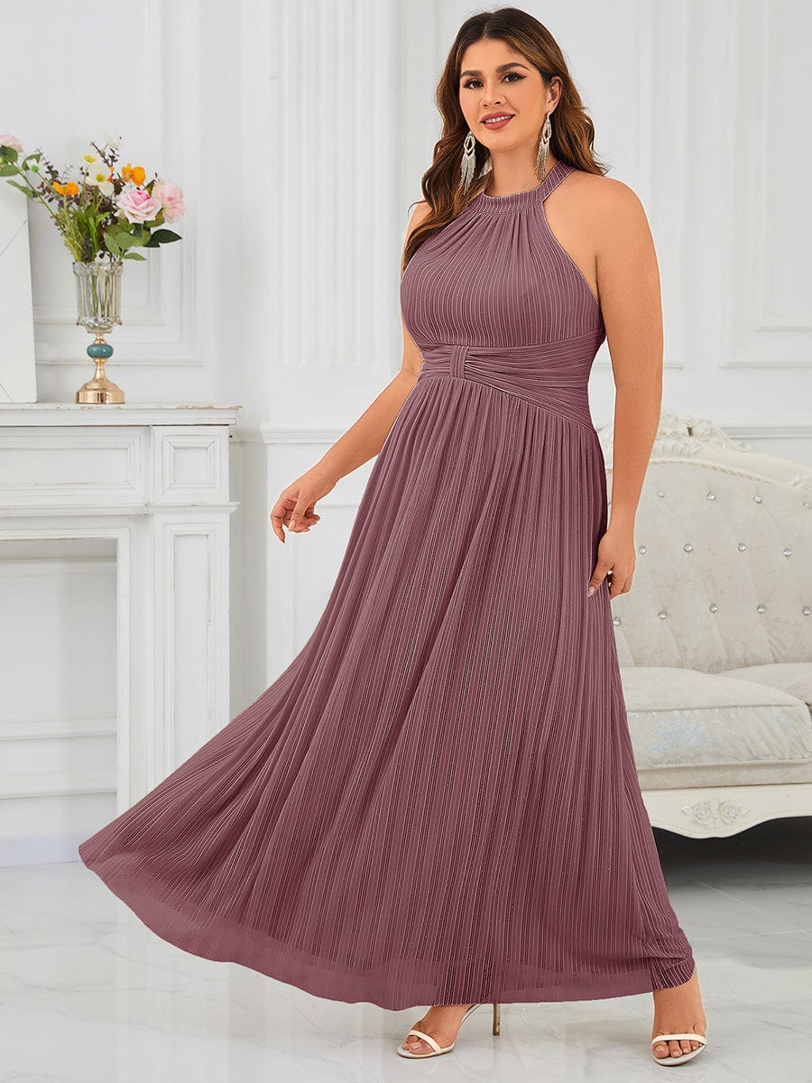 pretty EVERLAINE|Plus Size Sparkle Halter Neck Formal Evening Dress with A-line Silhouette