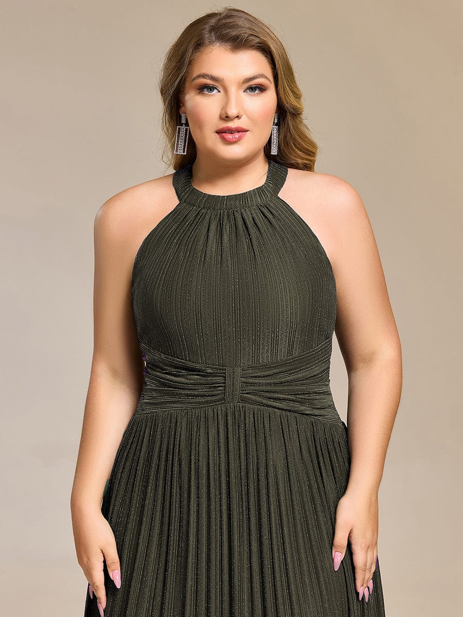 pretty EVERLAINE|Plus Size Sparkle Halter Neck Formal Evening Dress with A-line Silhouette