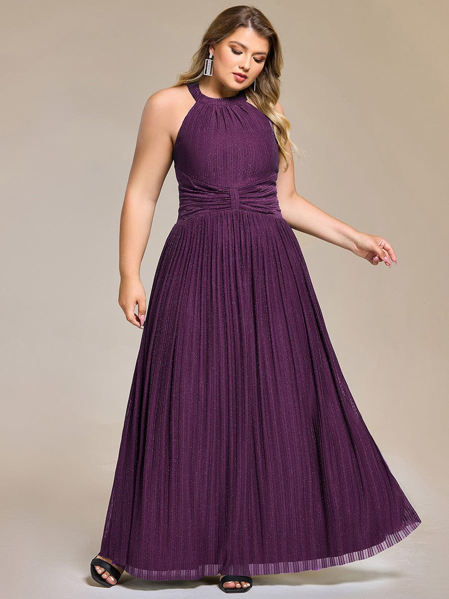 pretty EVERLAINE|Plus Size Sparkle Halter Neck Formal Evening Dress with A-line Silhouette