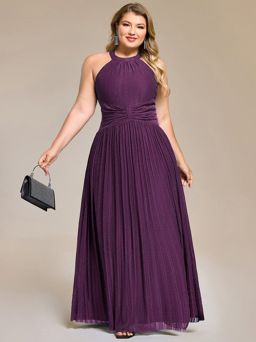 pretty EVERLAINE|Plus Size Sparkle Halter Neck Formal Evening Dress with A-line Silhouette