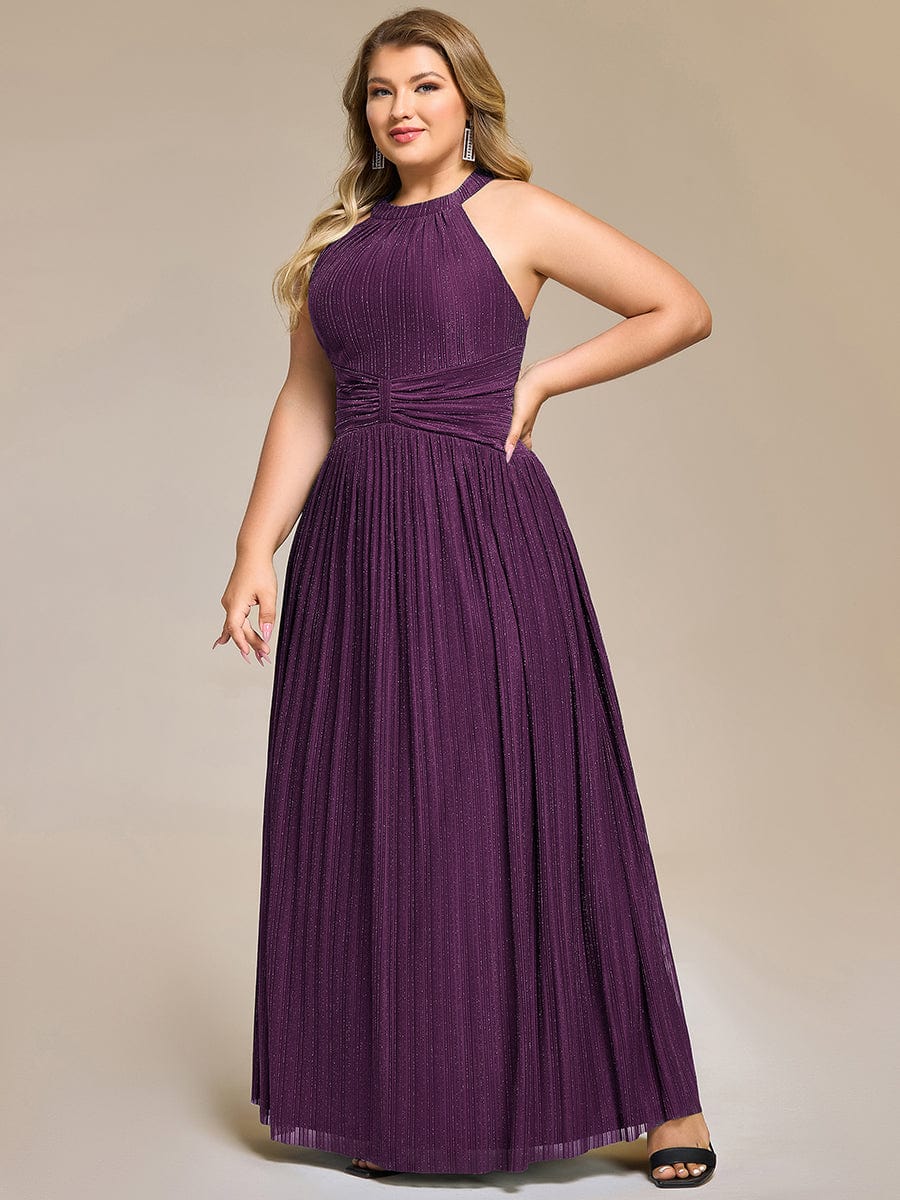 pretty EVERLAINE|Plus Size Sparkle Halter Neck Formal Evening Dress with A-line Silhouette